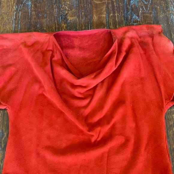 Designer Sample 3pc RED Suede LEATHER Ragged Edge TOP SKIRT &BLACK Snake BELT ~M - Picture 8 of 14